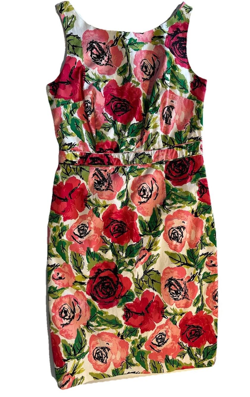 Talbots Floral Dress Womens Sz 8 Sleeveless Pleated Lined Brunch Spring Church